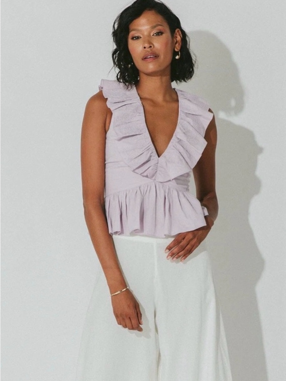 Cleobella Lavender Ruffled V-Neck Peplum Camisole